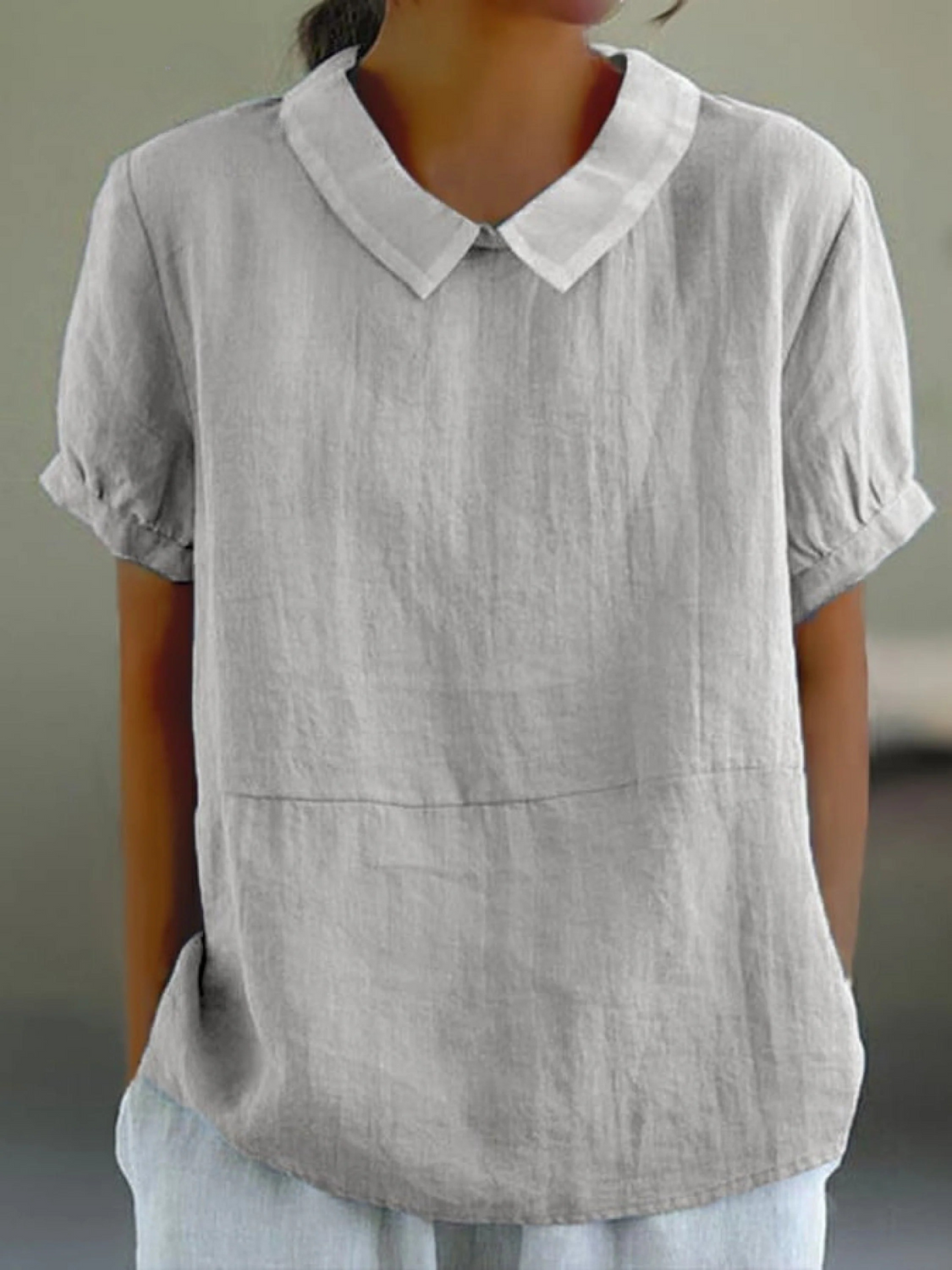 Blue Plain Short Sleeve Round Neck Top