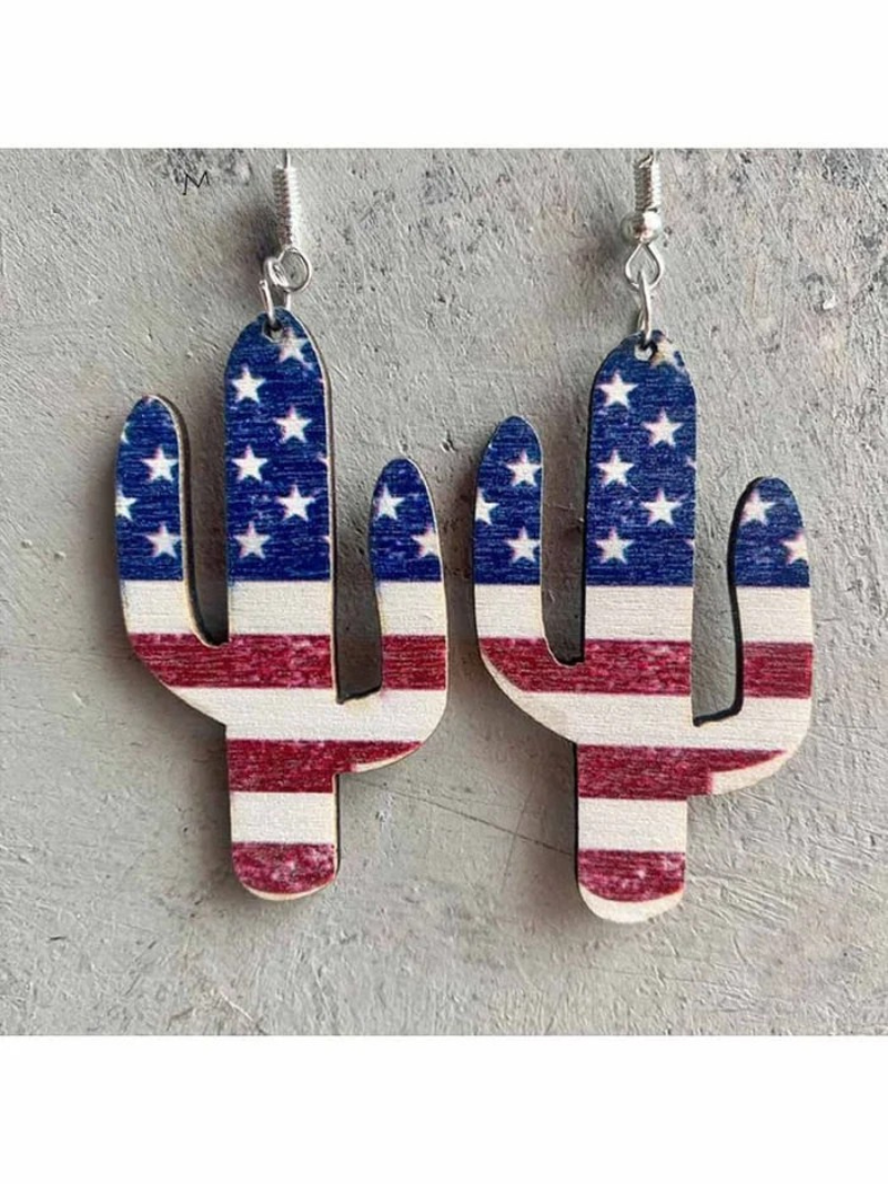 Independence Day Wooden Western Earrings