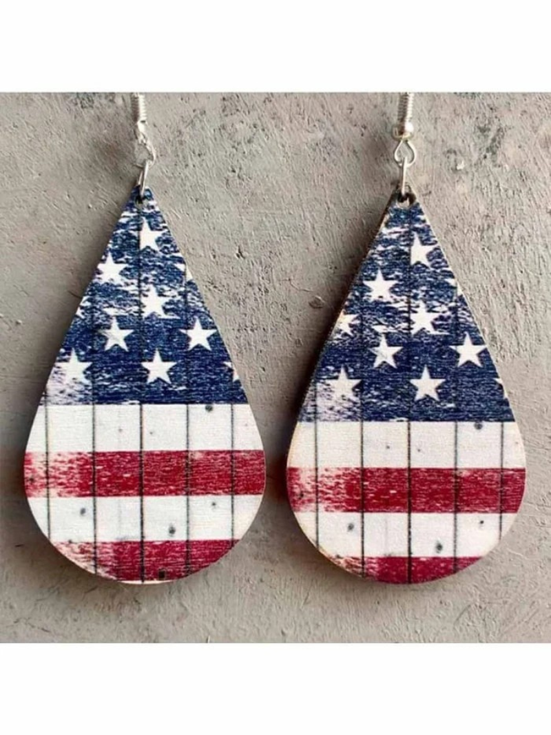 Independence Day Wooden Western Earrings
