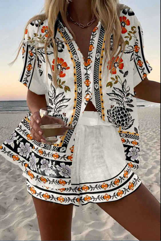 Irella - Linen Short Set with Floral Print
