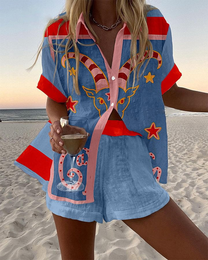 Jorelle - Linen Short Set with Goat Print