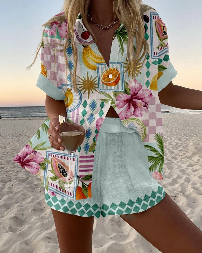 Maevin - Linen Short Set with Fruit Print