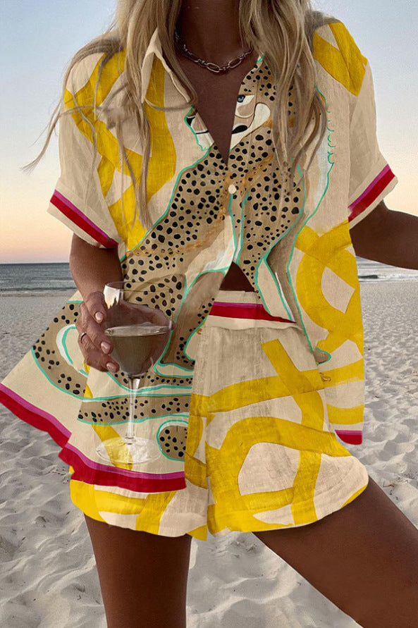 Casima –Linen Short Set with Cheetah Print