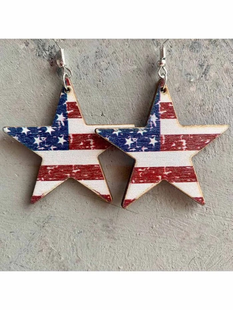 Independence Day Wooden Western Earrings