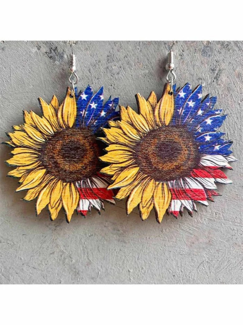 Independence Day Wooden Western Earrings