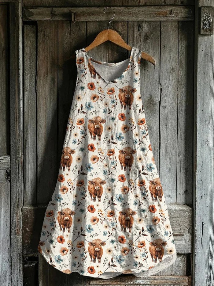 Highland Cow Print Tank Dress