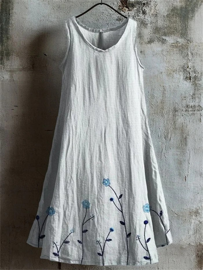 Classy Floral Embroidered Bottom Tank Dress