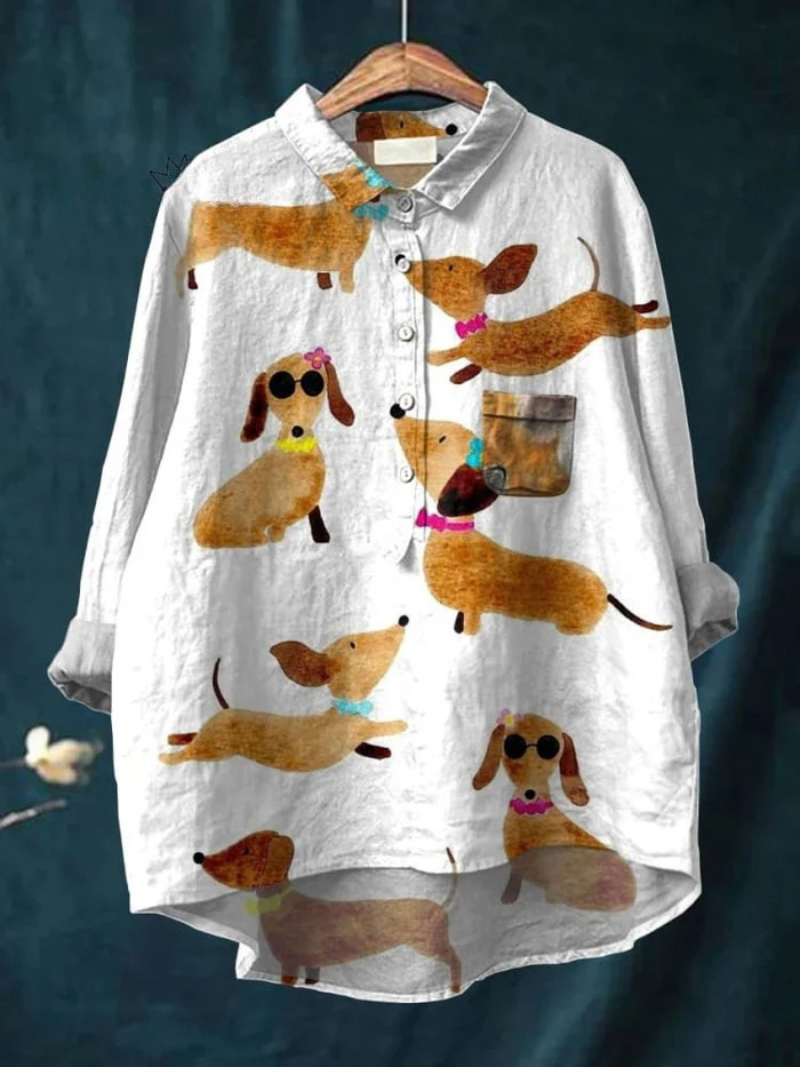 Cute Dog Dachshund Art Print Casual  Shirt