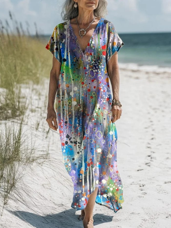 Abstract Watercolor Art Printed Women's Pocket Dress