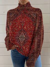 Women's Vintage Art Print Casual Pullover Sweater