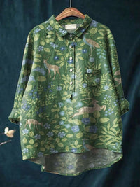 Women's Vintage Floral Animals Art Print Casual  Shirt