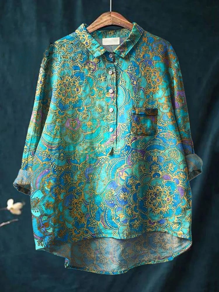 Women's Retro  Art Print Casual  Linen Shirt